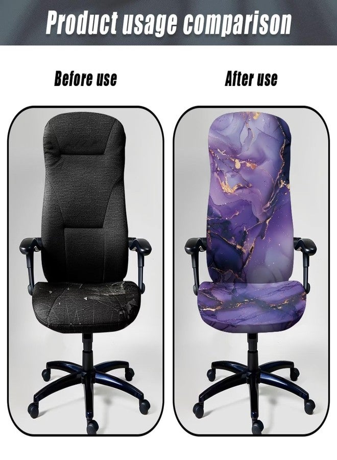 Wanyint Marble Violet Gold Stretch Office Chair Cover for Desk Computer Chair Removable Boss Rotating Office Chair Slipcover Protective High Back Chair Slipcover, L - Image 5